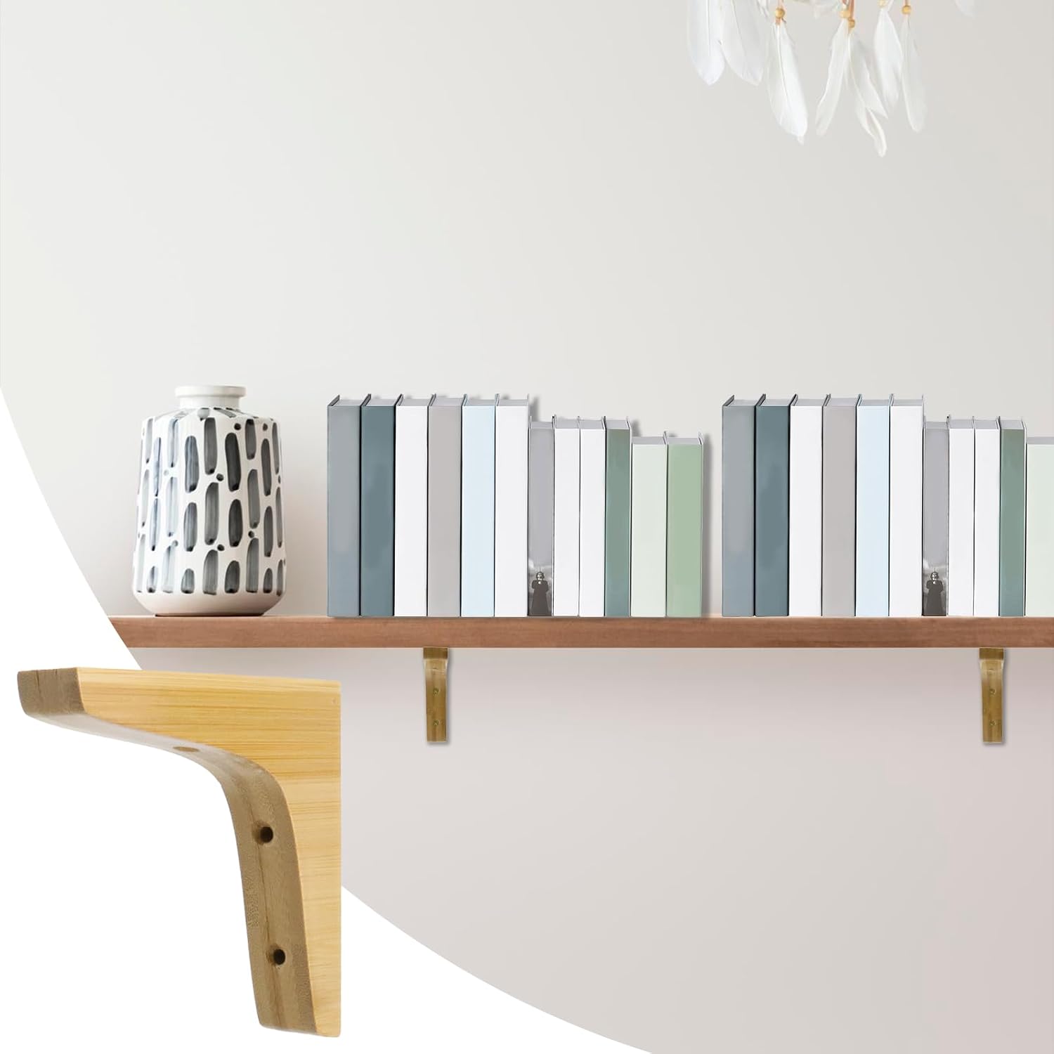 Antrader 2PCS Wooden Shelf Brackets,Solid Wall Mount Wood Shelf Bracket,Wood Triangle Bracket,L Shape Shelf Holders Include Mounting Screws,9.6"×7.9"×0.8",Light Brown