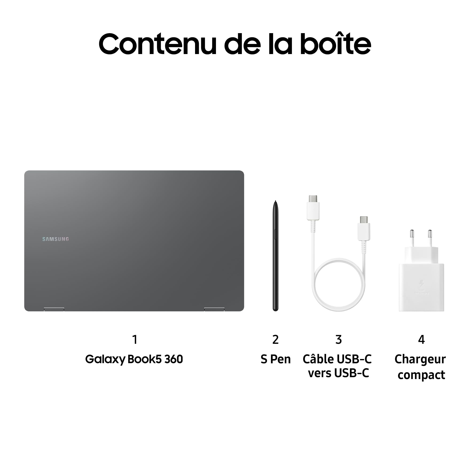 Samsung Galaxy Book5 360 15.6", Copilot+PC, Ordinateur Portable avec IA, Processeur Intel Core Ultra 7, Mémoire 16Go RAM, Stockage 1To, Clavier AZERTY FR, Anthracite