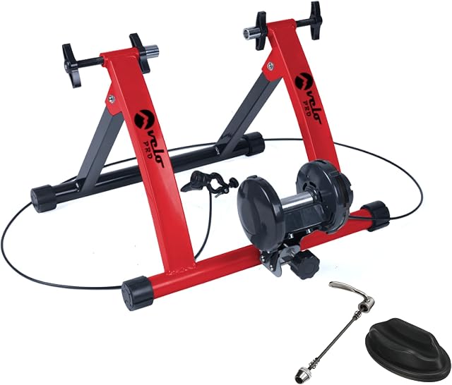 Velo Pro Turbo Trainer - Variable Resistance Magnetic Indoor Bike Trainer for Road & Mountain Bicycles - Stationary Exercise Bike Training Stand - Folding Steel Frame - 26" - 28", 700C Wheels