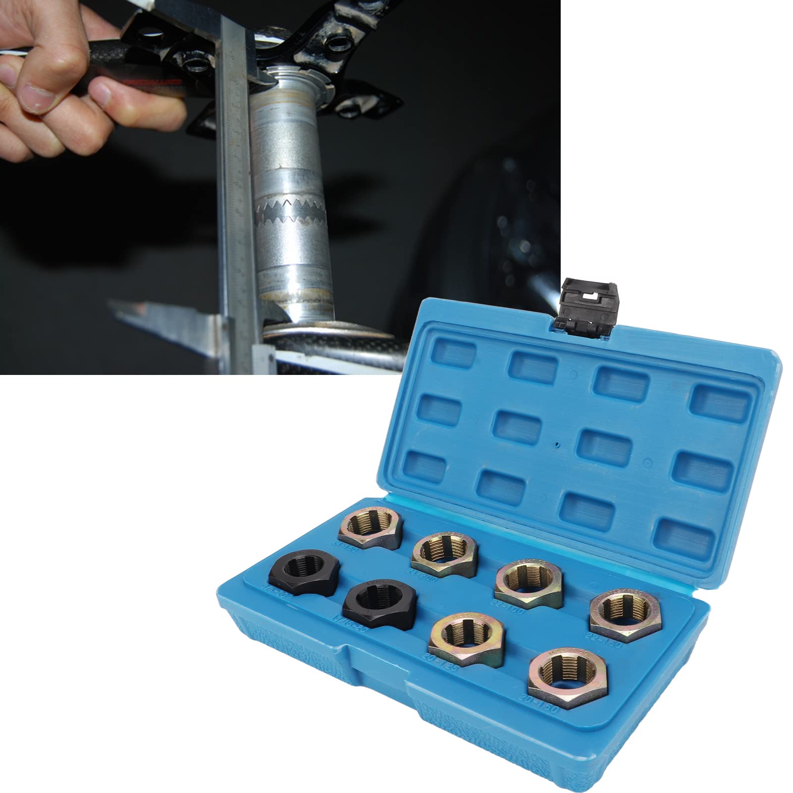 Set di 8 utensili per la riparazione delle filettature degli assi, kit in acciaio al carbonio per il ripristino delle filettature, adatto alla manutenzione dei veicoli; include