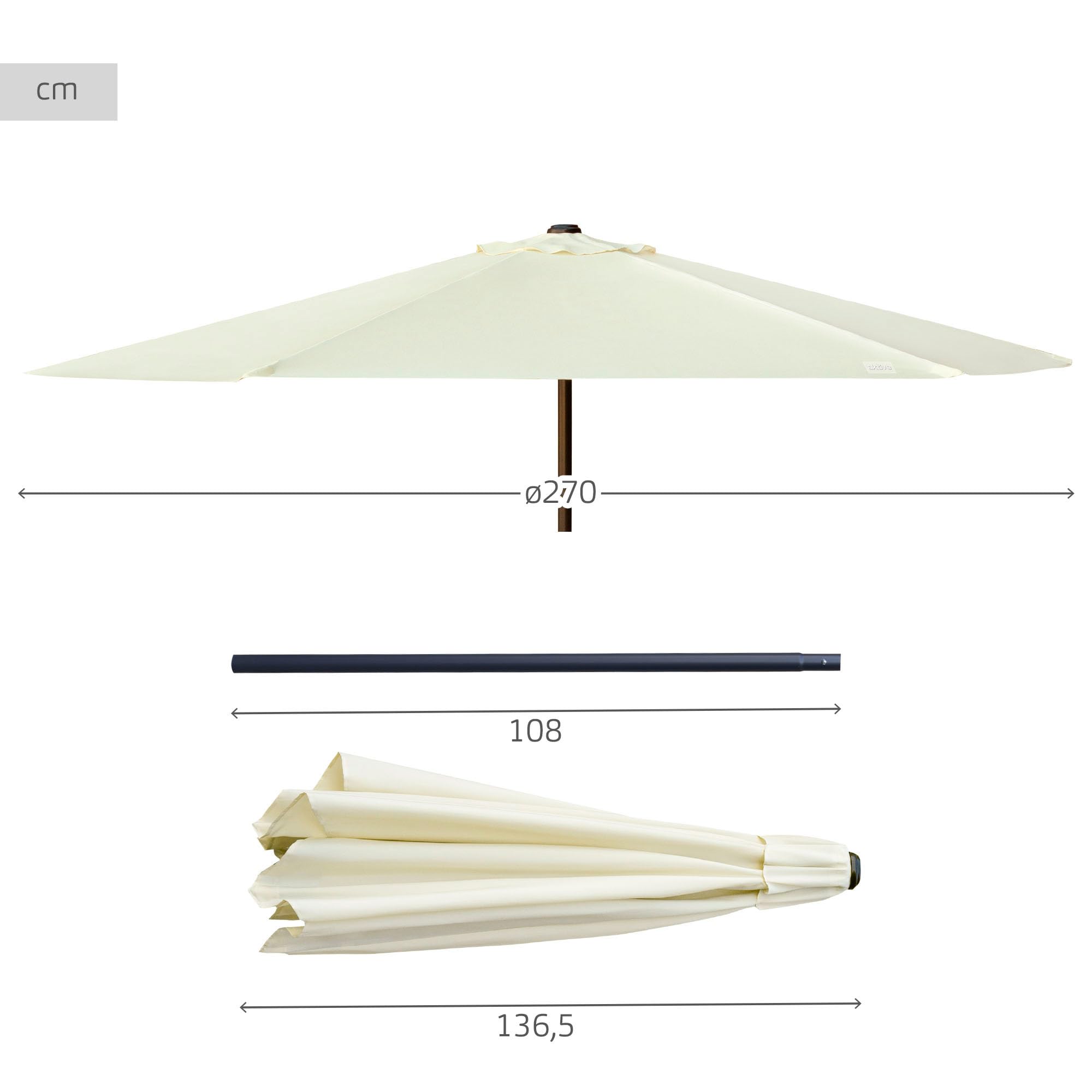 AKTIVE Parasol D270 Cm C/chimenea -mastil Aluminio D38mm -crema
