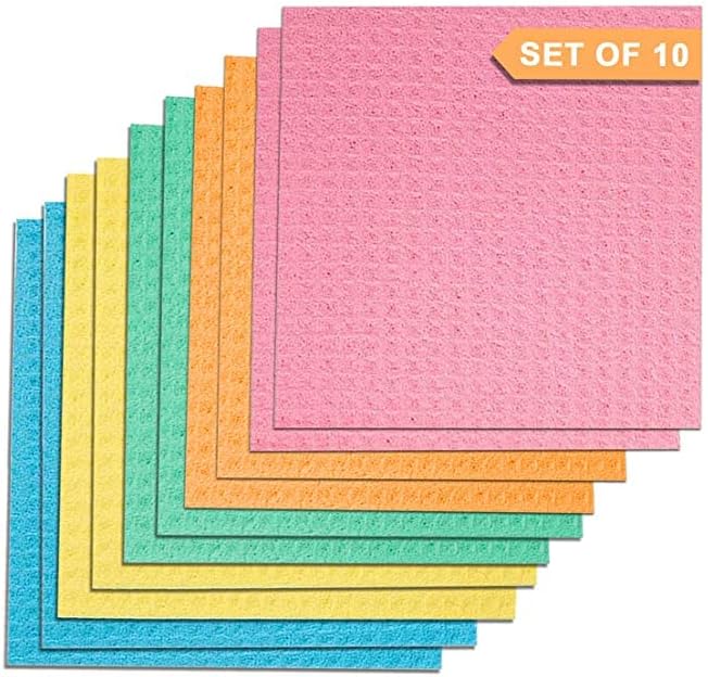 Cellulose Cleaning Sponge for Kitchen and Home, 20 x 12 x 0.5 cm - Pack of 10 Wipes (Multicolor)