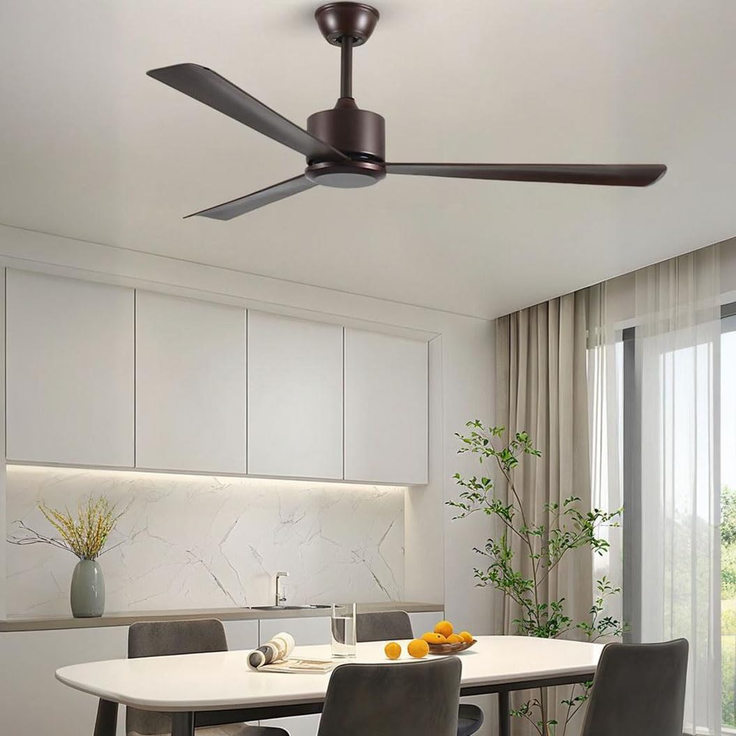 Ventilatore da Soffitto con 3 Pale Senza Luce, Telecomando, 6 velocità, Ventilatore Silenzioso Reversibile - Montaggio A Soffitto(Black,42IN/102CM)