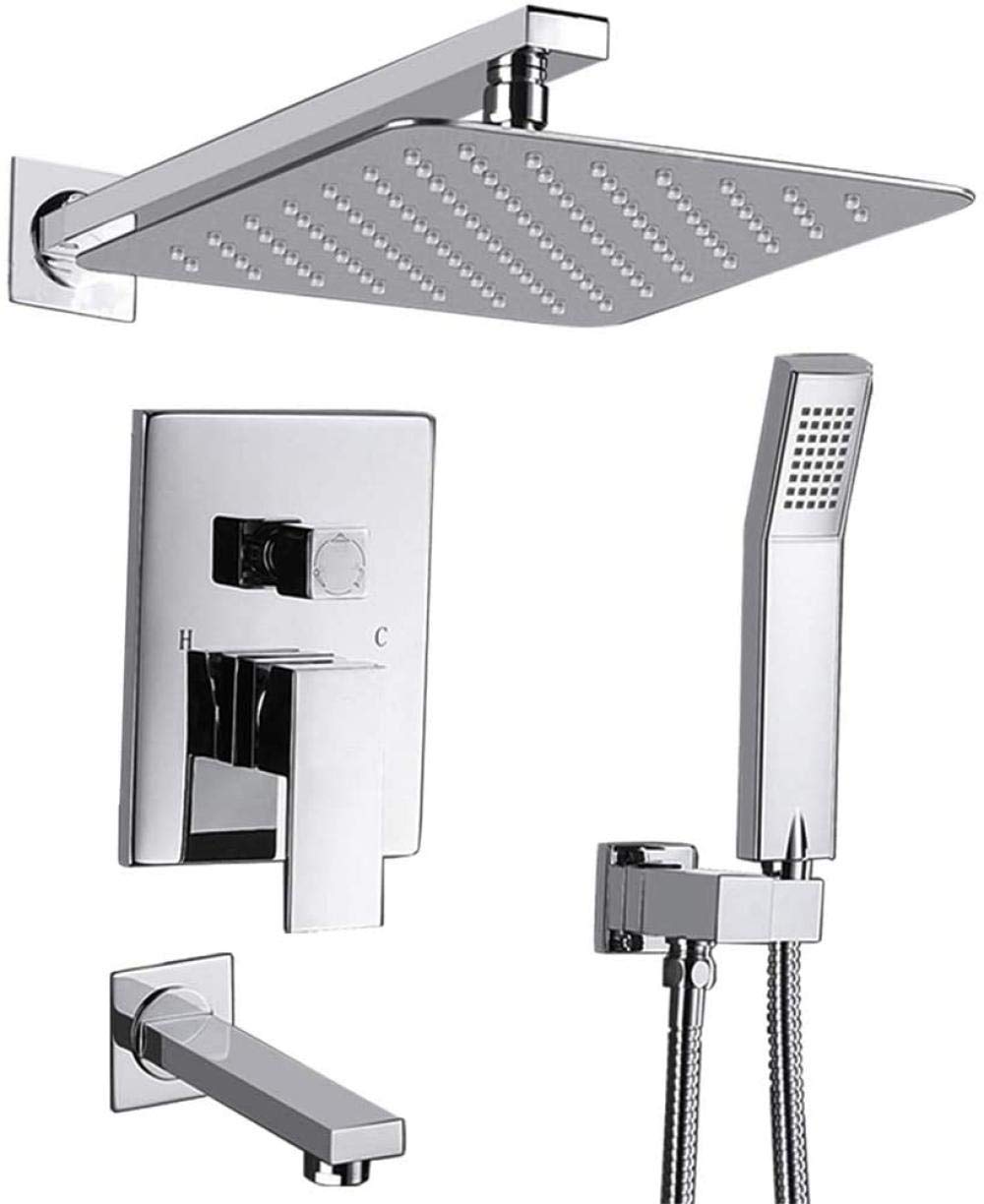 Douche à effet pluie thermostatique et pommeau de douche carré chromé de salle de bain