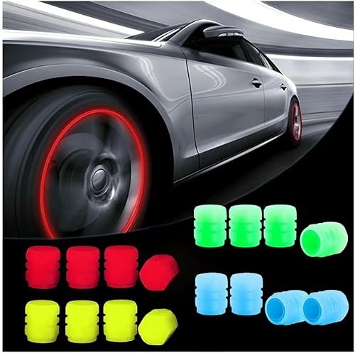 8 tapas de válvula de neumático que brillan en la oscuridad, cubiertas fluorescentes de núcleo de válvula de automóvil, accesorios de decoración de