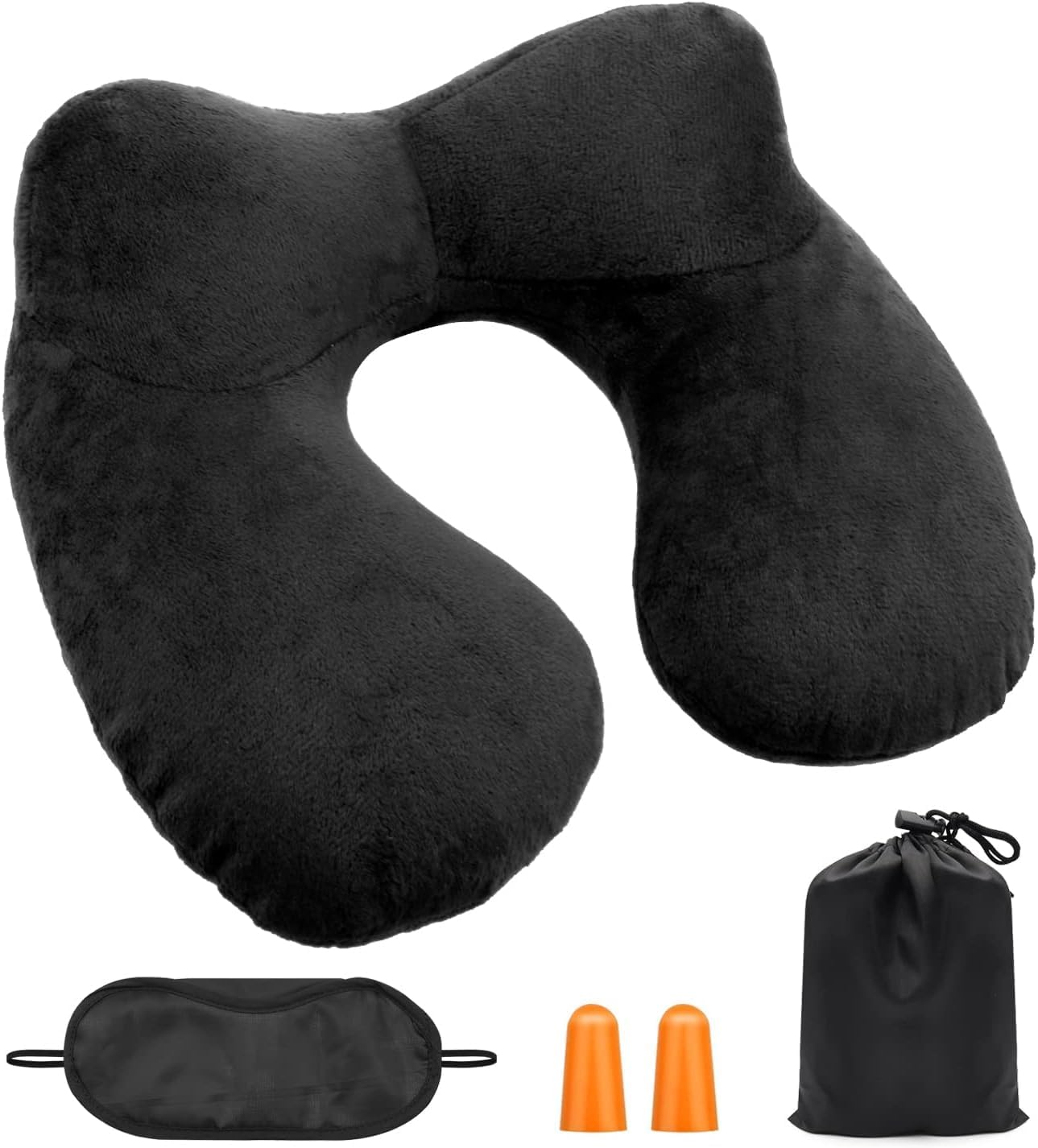 HANNEA Inflatable Travel Neck Pillow for Airplane Sleeping with 360° Ergonomic Support | Soft Velvet Washable Set with Eye Mask and Earplugs main image 0