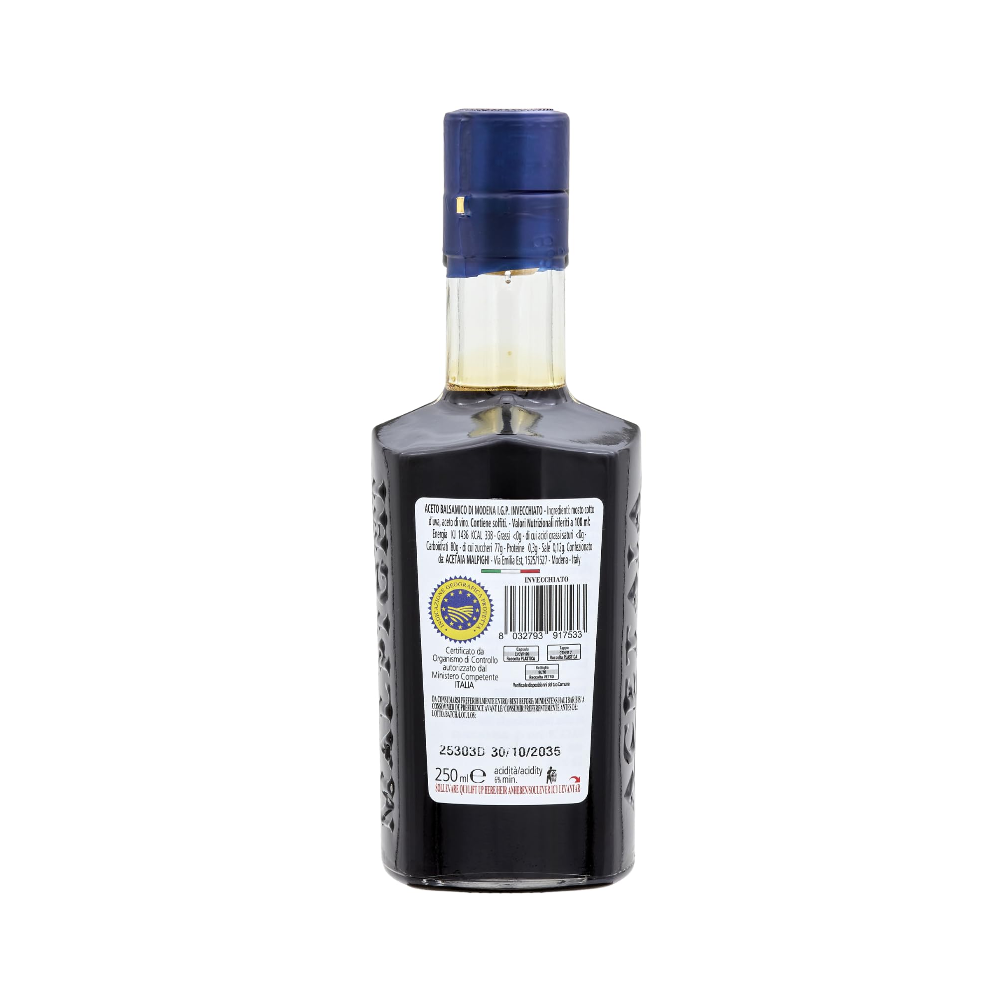 Acetaia Malpighi – Aceto Balsamico di Modena IGP Invecchiato – 250 ml – 100% Naturale Senza Caramello – Da Uve Tardive