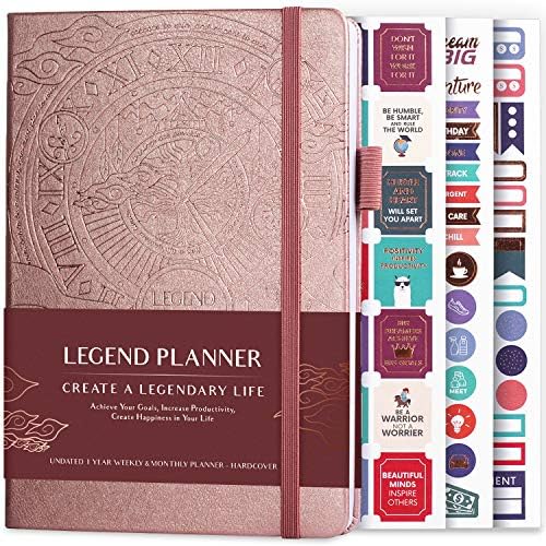 Legend Planner Deluxe Weekly & Monthly Life Planner to Hit Your Goals & Live Happier. Organizer Notebook & Productivity Journal. A5 Hardcover, Undated Start Any Time + Stickers Viridian Green