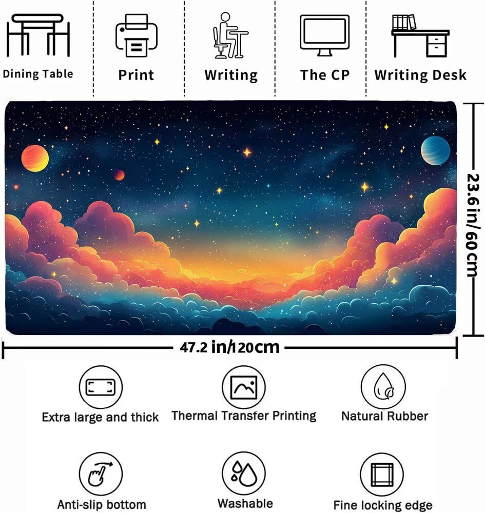 Podkładka pod mysz XXL 1200 x 600 x 3 mm, kreskówkowa duża podkładka pod mysz dla graczy, podkładka pod mysz gwiaździste niebo z antypoślizgową gumową podstawą, mata na biurko do nauki. Idealny
