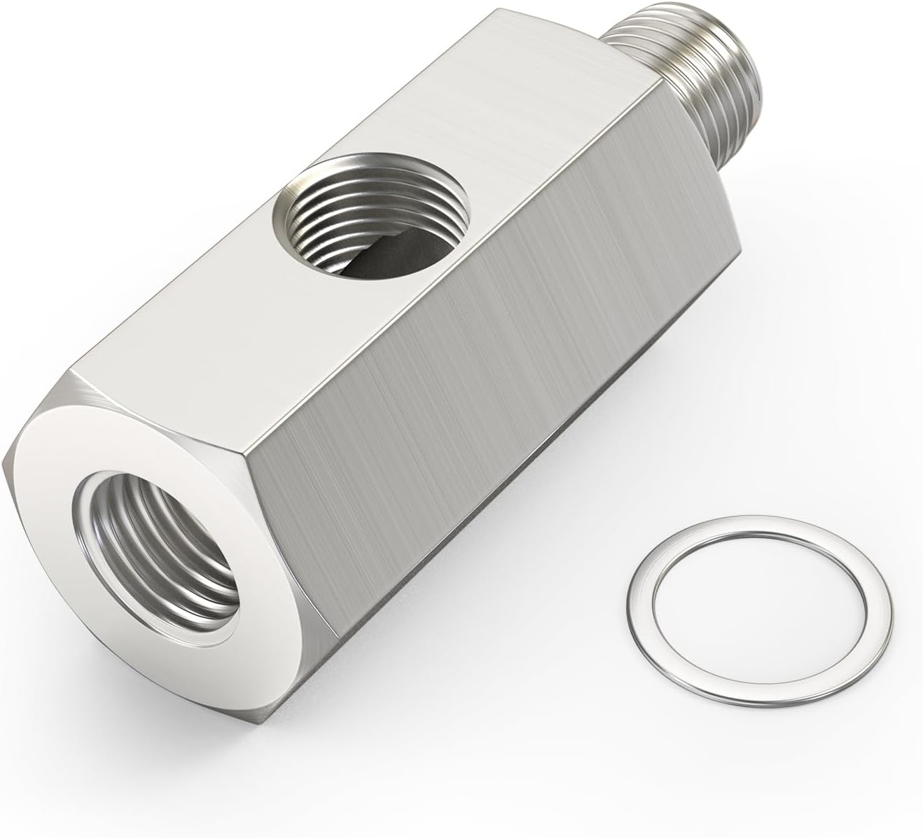 GASHER Stainless Steel 1/8 BSPT Oil Pressure Sensor Tee Adapter Fitting, 1/8 BSPT Female to Male Threaded Oil Pressure Adapter with 1/8 NPT Female Port