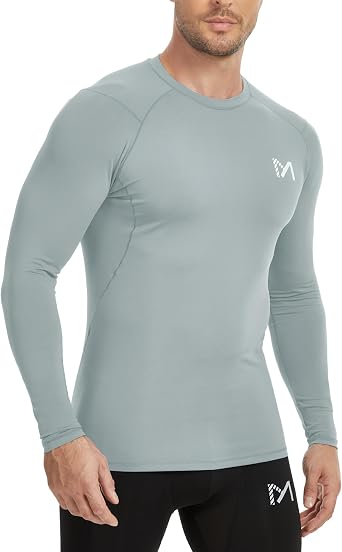 MEETWEE Compression Shirt for Men Long Sleeve Athletic Workout S-2XL C-Grey