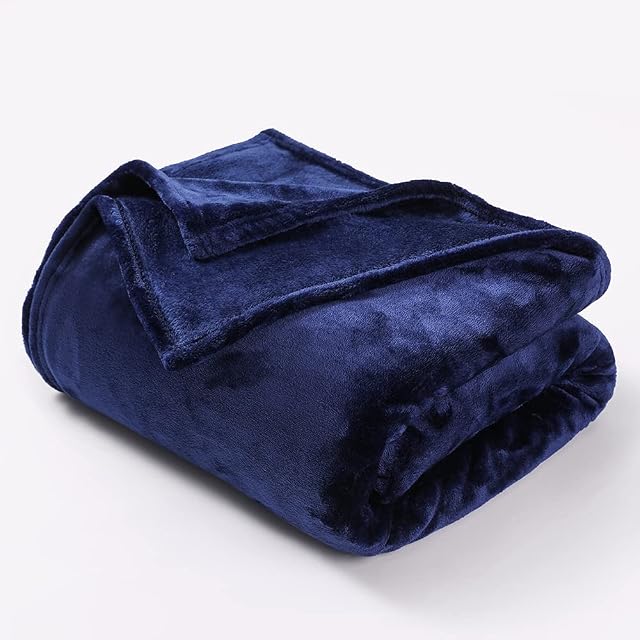 ml MassAri Limited 200 x 240 cm Luxurious Cosy Winter Warm Faux Fur Reversible Blue/Navy King Mink Sofa Bed Throw Fleece Blanket (Blue, King)