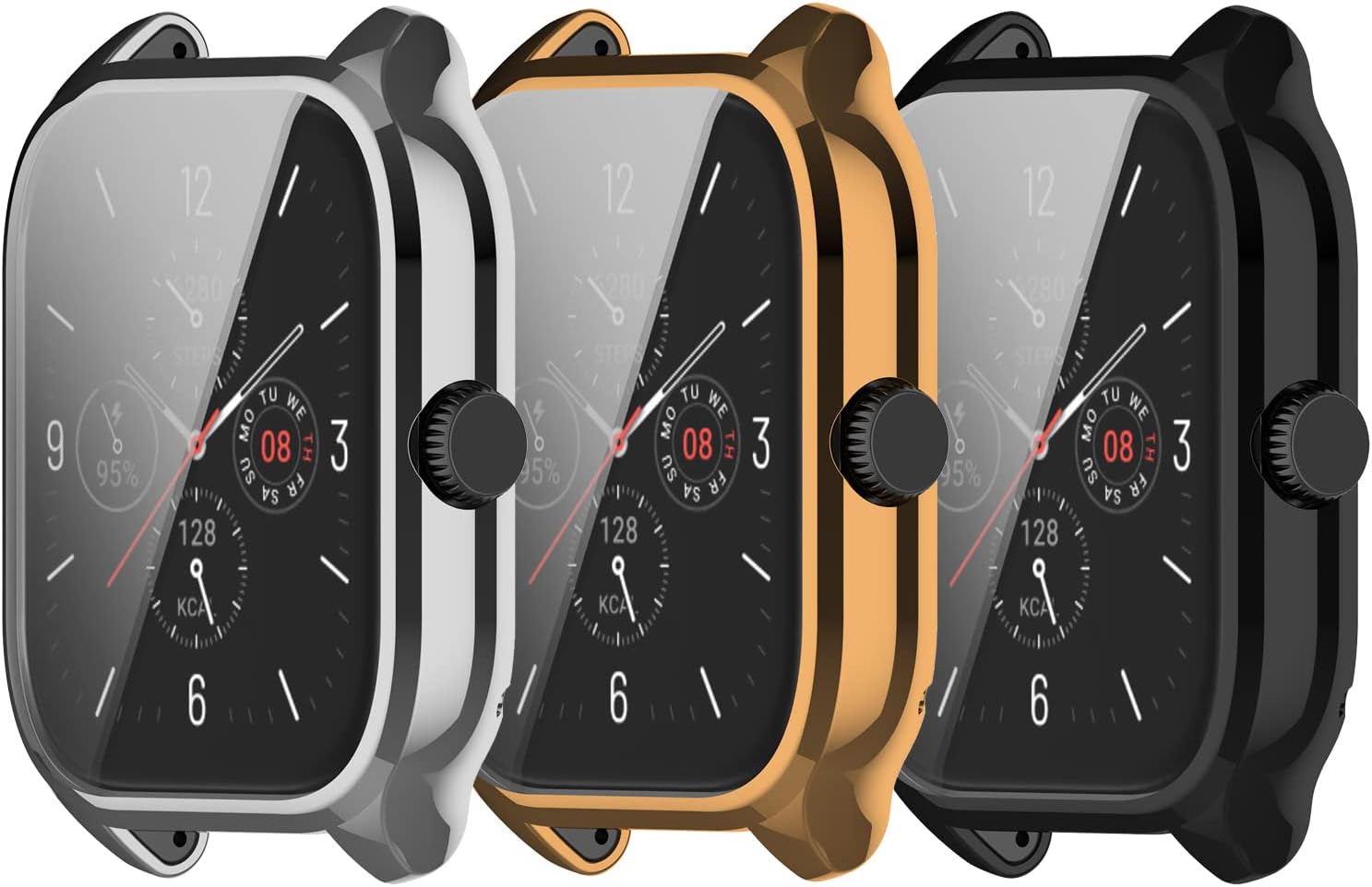 3Pack Compatible for Amazfit GTS 4 Case Screen Protector Cover, TPU Plated Full Coverage Screen Protector Case Bumper Shell Protective Cover for Amazfit GTS 4 (Silver/Rose Gold/Black)