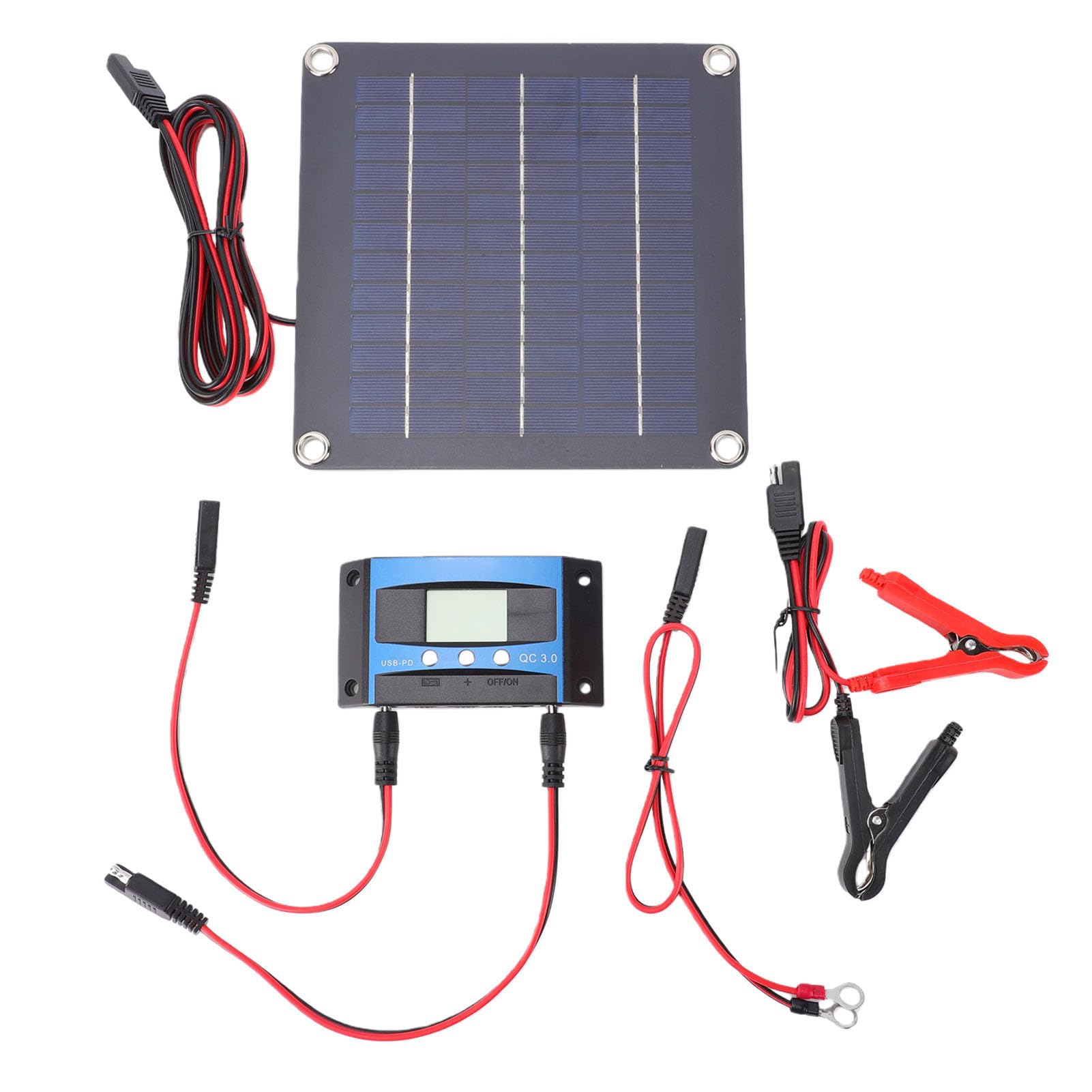 Kit Pannello Solare 20W, Monocristallino con Controllore di | Caricabatterie solare portatile con design impermeabile per campeggio marino in barca per , mantenitore di batteria solare
