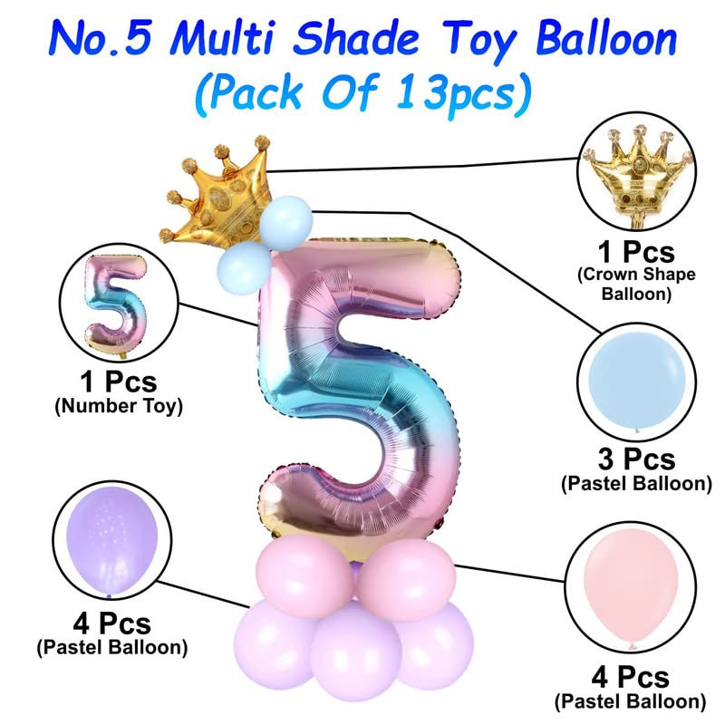 Image of Multicolor 32 Inches Numbers 5 Shape Large Big Foil Helium Balloons For Party Decorations In Happy Birthday Anniversary Office Items Materials Set Pack,1 Piece