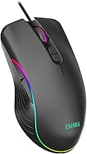 US1984 Wired USB Gaming Mouse, 6400 DPI Optical Sensor, Ergonomic USB Mice, RGB Lighting, 7 Buttons, Lightweight & Durable Mouse for Laptop PC Gamer Computer Desktop (Black Gaming Mouse)