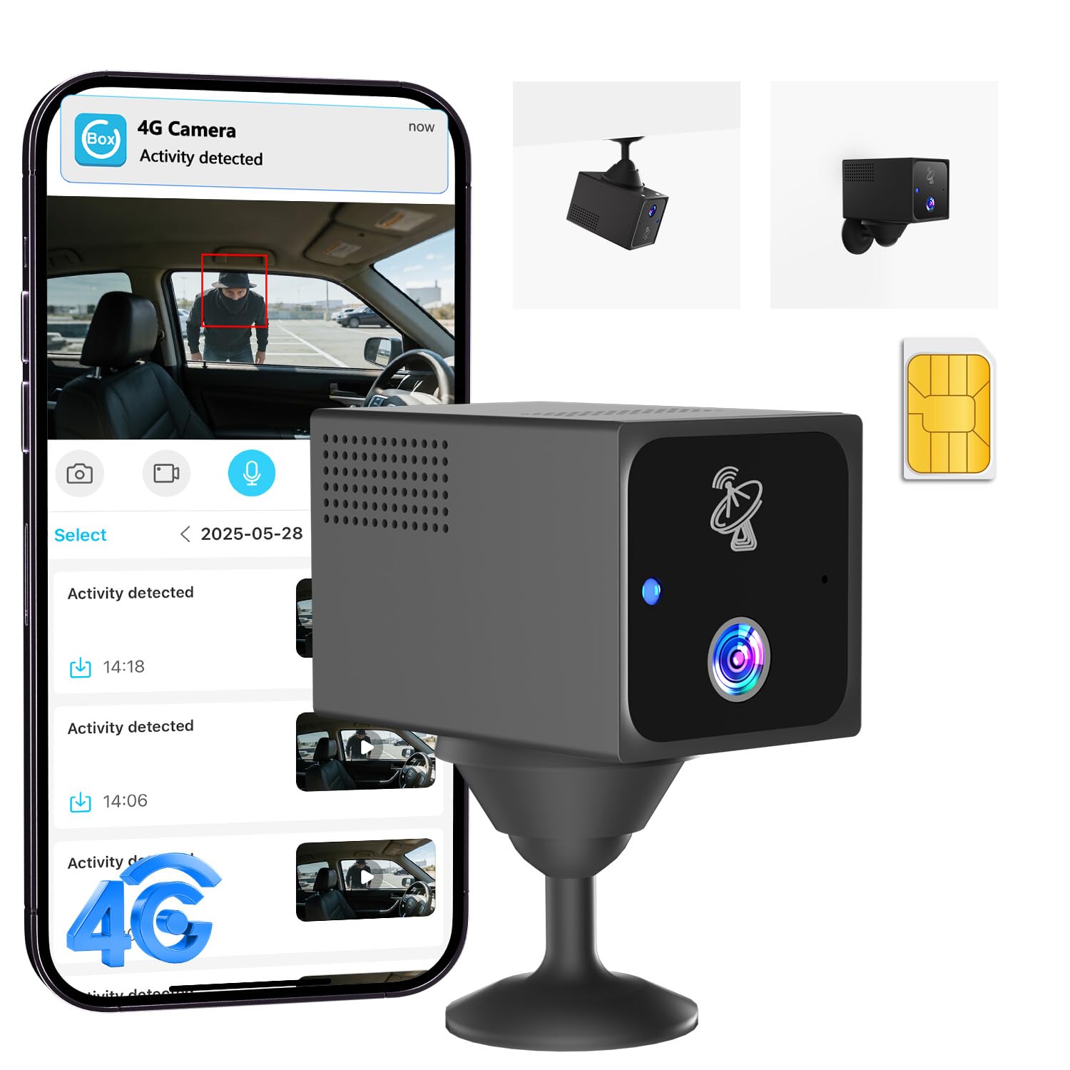 UCOCARE 4G LTE Camara Vigilancia SIM, 4MP Mini Videovigilancia sin Internet | Batería 5200mAh, Detección Movimiento Radar, Visión 160°, 4MP Visión Nocturna, para Coche, Aparcamiento, Camping y Viajes
