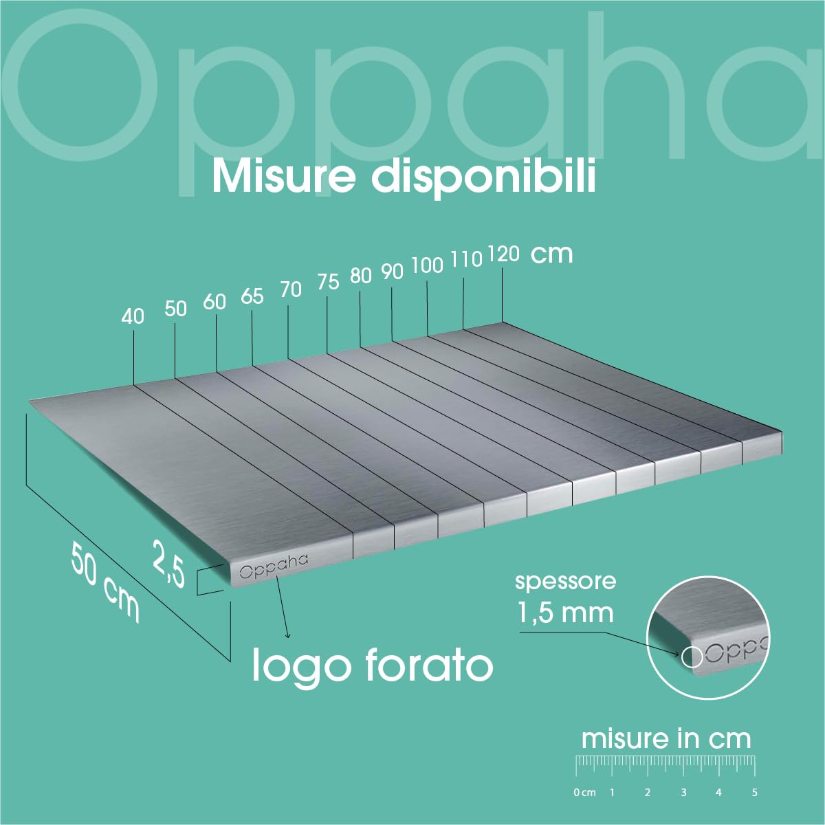 Oppaha - Spianatoia da Cucina in Acciaio Inox - Spianatoia per Impastare e Lavorare la Pasta - Piano da Lavoro Resistente e Igienico - Extraspessore 1,5 mm - 60x50 cm