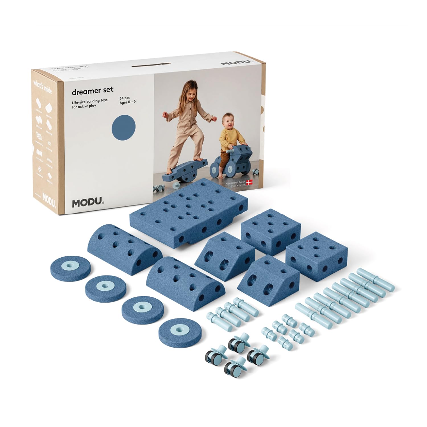 Modu 34-tlg. Baukasten Starter-Set Playsystem Dreamer – Deep Blue/Sky Blue (0–6 Jahre)