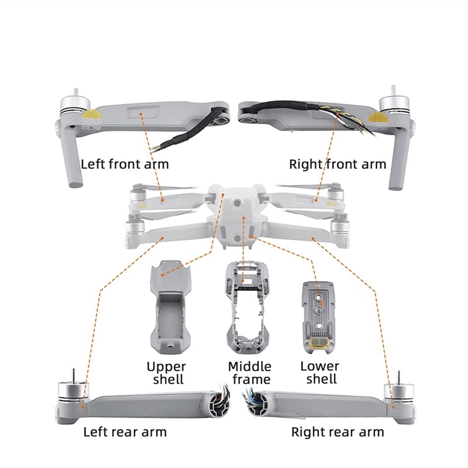 Nadwozie Skorupa Silnik Ramię Górne Dolne Środkowe Rama Przód Tył Lewe Prawe Ramiona Naprawa Części Zamienne, dla Mavic, Air 2S Ramię wymienne do drona FPV(Body shell 3 in 1)