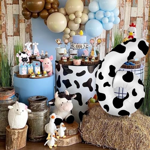 Image of SINBEE Cow Print 40 inch Balloon, Number 6, for Birthday Decorations, Reusable, Unisex, Children's Party Decor