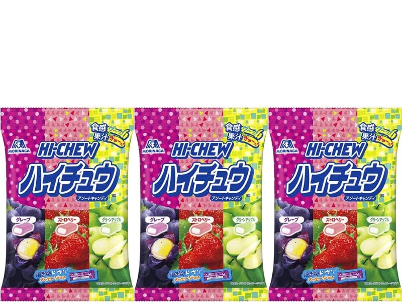 Hi Chews Candy Bulk Japanese Assorted Flavors 86g Grape, Strawberry, Green Apple Japanese Candy Pack of 3