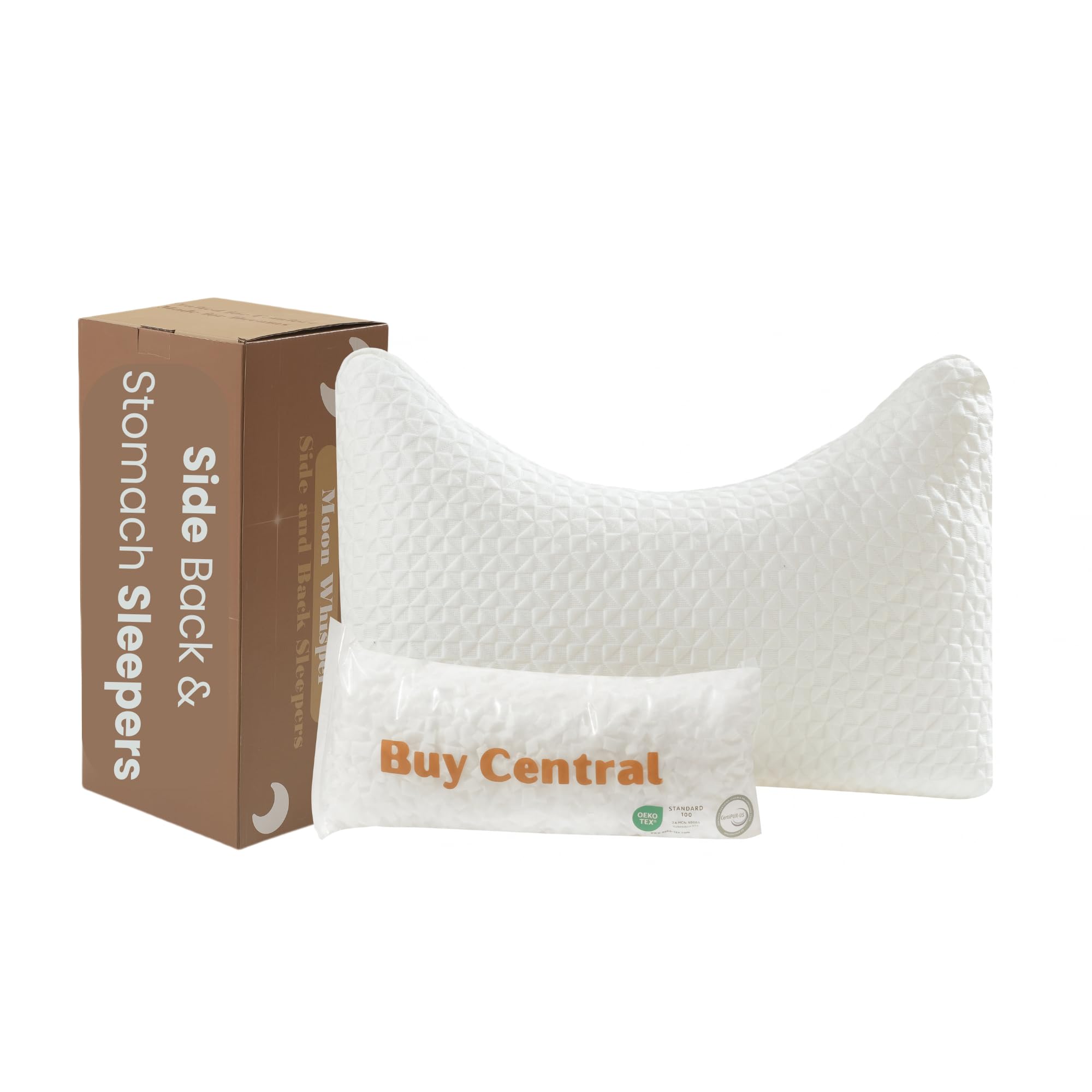 Crescent Side Sleeper Pillow for Neck Pain Relief - Premium Adjustable Shredded Memory Foam for Neck Shoulder Support