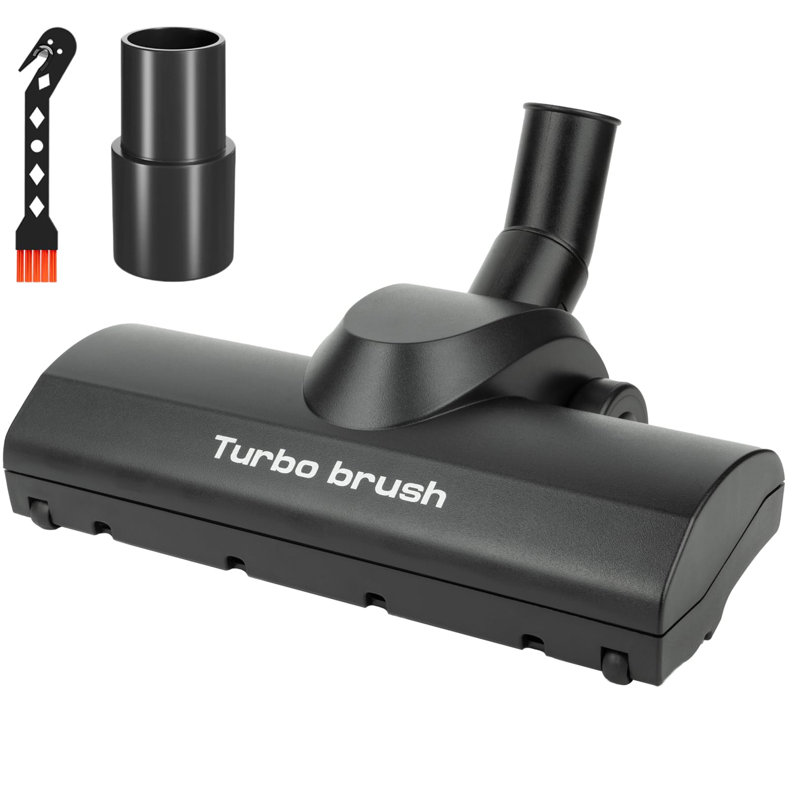 Portek Turbo Brush Head for 1-1/4" and 1-3/8" Vacuum Cleaners, Air-Driven Floor Nozzle Attachment with Adapter and Cleaning Tool for Pet Hair Removal on Carpets and Hard Floors