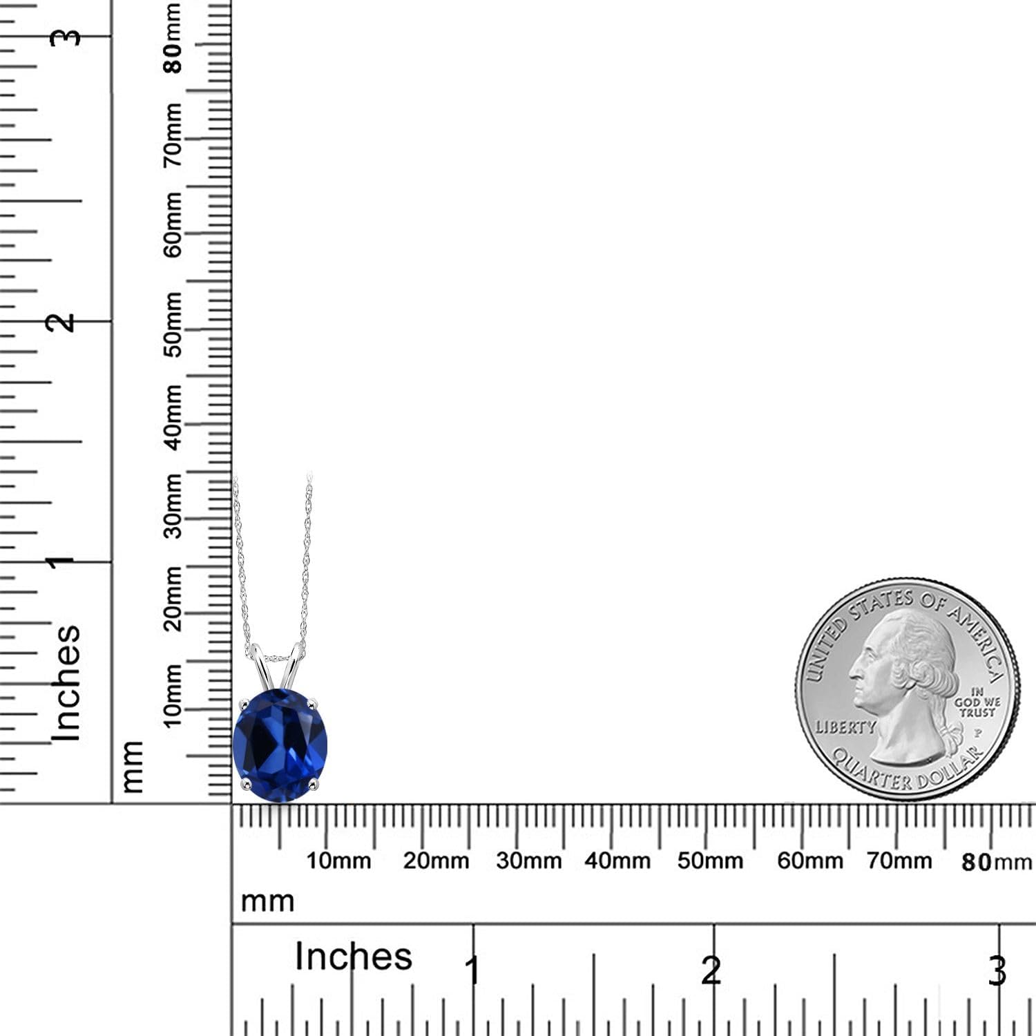 Gem Stone King 14K White Gold Blue Created Sapphire Pendant Necklace for Women | 6.00 Cttw | Gemstone September Birthstone | Oval 12X10MM | With 18 Inch Chain - Image 6