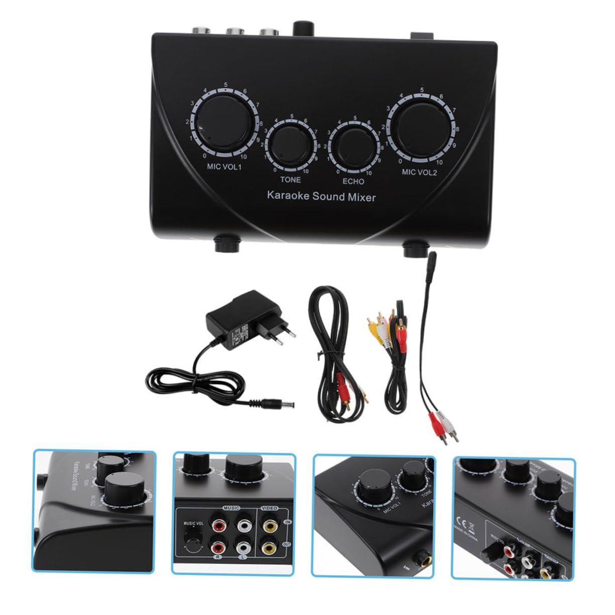 Mikinona Mezclador para Karaoke Profesional con Dos Entradas de Micrófono, Ajuste de Volumen Independiente, Color Negro, Material Abs y Cobre, Adecuado para Escenarios y Empresas