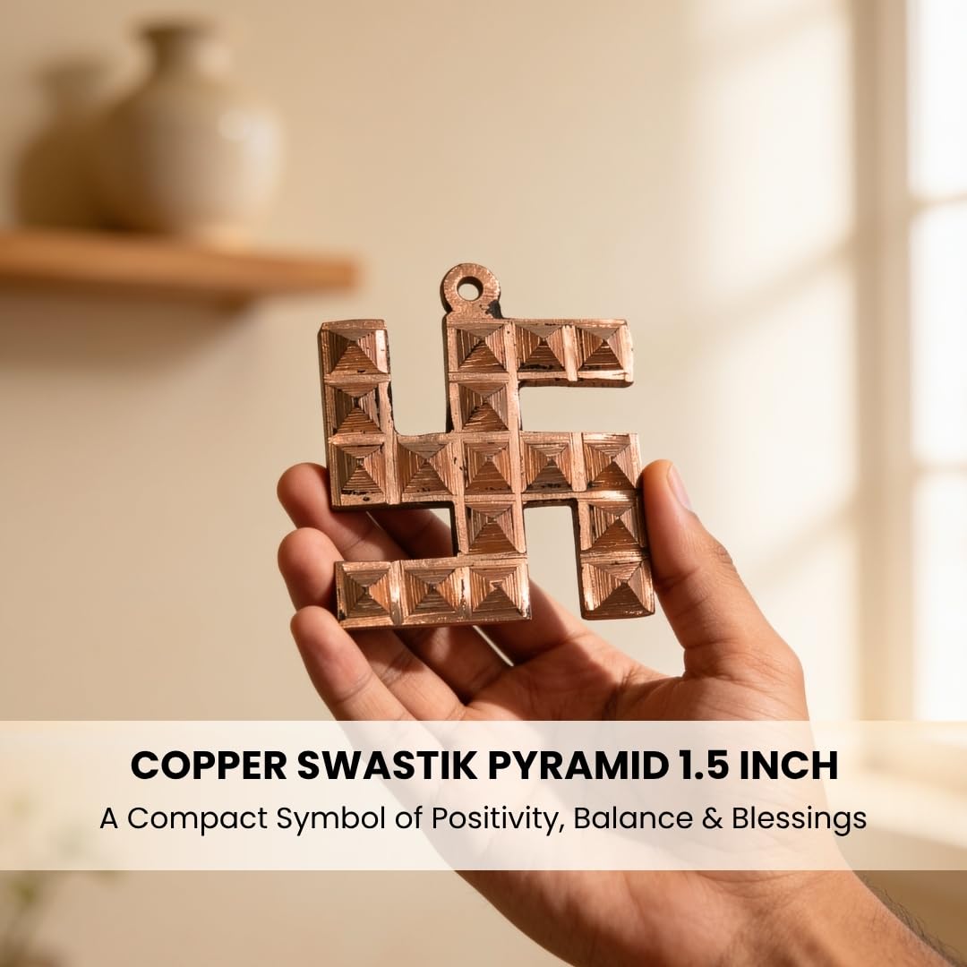 Plus Value Copper Swastik Pyramid for Vaastu Dosh Nivaran, Entrance Protection, Home & Office Main Door, Wrong Location of Kitchen, Positive Energy, Auspicious Decoration for Gifting -1.5Inch 3