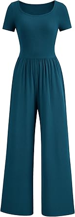 PRETTYGARDEN Women's Summer One Piece Jumpsuits Dressy Casual Short Sleeve Square Neck Wide Leg Jumpsuit Rompers
