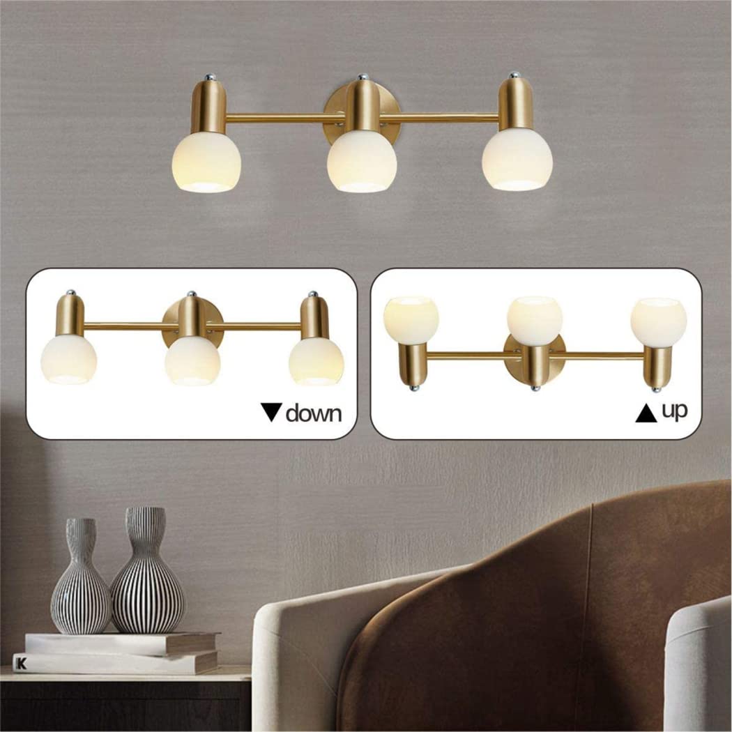 Luminaires de vanité de Salle de Bain, Appliques murales en Globe de Verre, Laiton brossé doré, 3 têtes