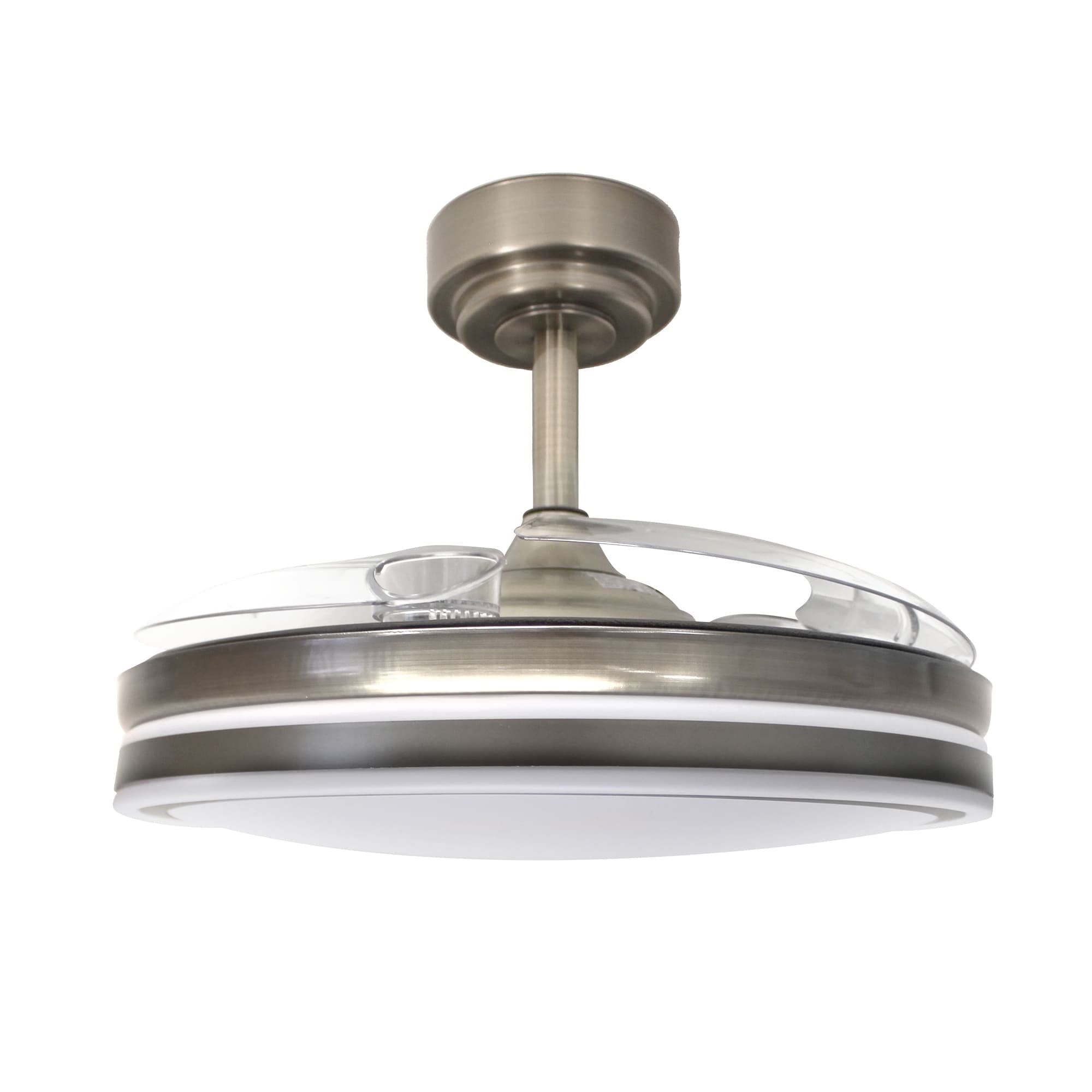 Wentylator sufitowy ILSA LED z wysuwanymi łopatkami, Cichy silnik prądu stałego, 3 CCT ściemnialny 45W, Nikiel