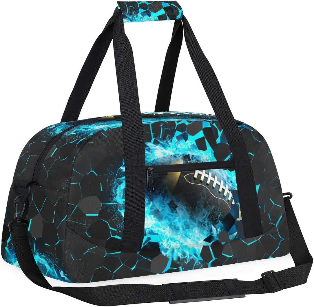 Football Kids Duffle Bag, Overnight Weekender Bag Travel Duffle Bag Carry-On Tote for Swim Sport Gym Bag for Boys Girls