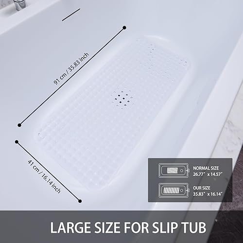 Miniatura 3 de Tapete de bañera antideslizante extragrande, tapete de ducha TPR de 36 x 17 pulgadas con más de 198 ventosas, tapete de baño para ancianos y niños,
