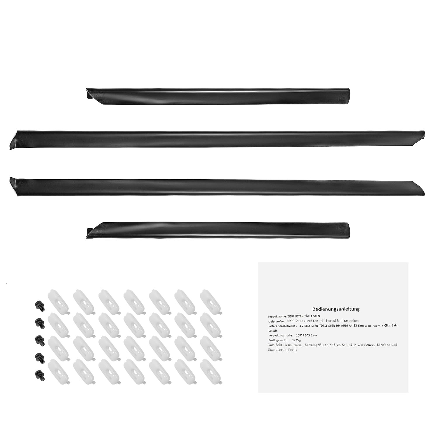 4X Zierleisten Türleisten + Clips Satz Kompatibel mit Audi A4 B5 Avant A4 8D 1995-2001, 8D0853959B01C 8D0853960B01C 8D0853969B01C