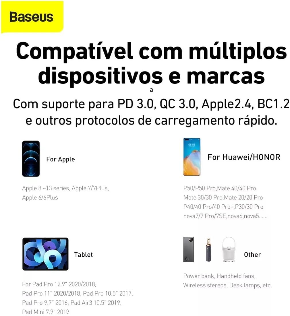 Carregador de Parede Baseus Compact Quick Charger U+C 20W com Cabo tipoC a lightning (Preto)