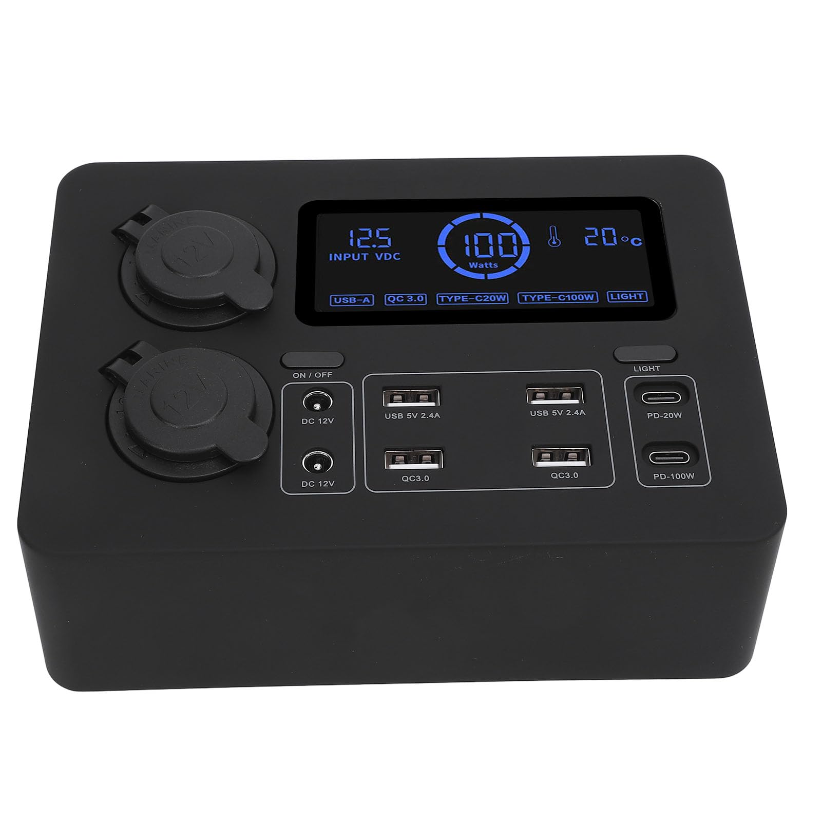 Asixxsix Stazione di Alimentazione Portatile, Display LCD da 12 V USB C QC3.0 e 4 Prese Anderson Power Bank per Campeggio, Mini Generatore con Porte di Ricarica Multiple per, Auto, Barca, Emergenza