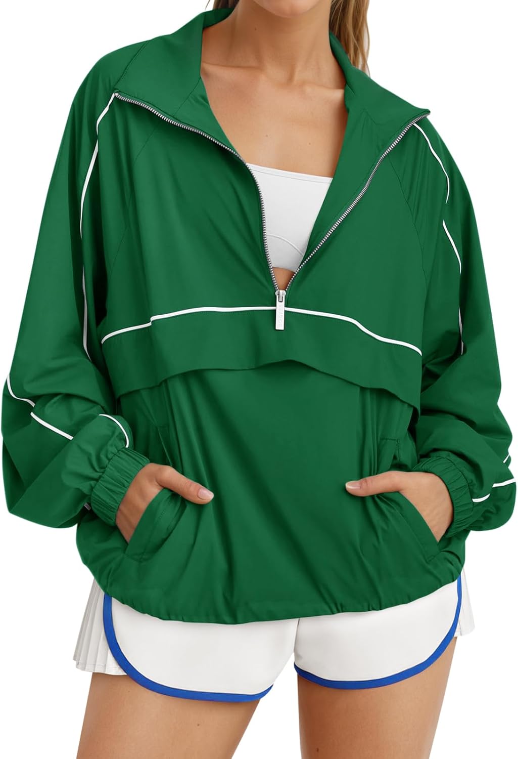 Fisoew Quarter Zip Pullover Women Moisture-Wicking Oversized Sweatshirt Lightweight Workout Athletic Pullover Jacket