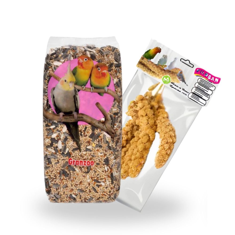 Comida para agapornis y ninfas | Bolsa de Semillas 1 kg + Bolsa de Panizo 300 gr