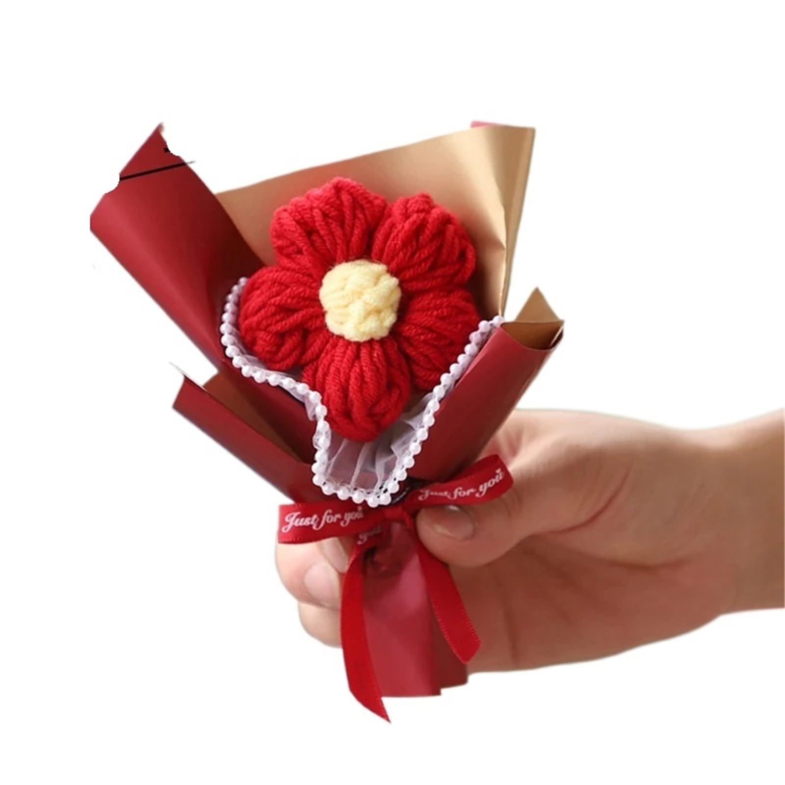 Dazhua 2pcs Handmade Mini Crochet Flower Bouquet - Valentine's Day, Artificial Graduation Flowers(S11)