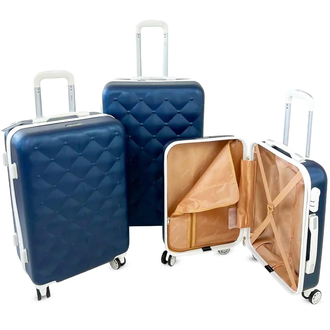 Coveri Set 3 Trolley Valigie Bagaglio a Mano Vintage Valigia Guscio Rigido In ABS 4 Ruote Manico teloscopico Doppio Scompartimento Interno e Chiusura di Sicurezza con combinazione (Blu)