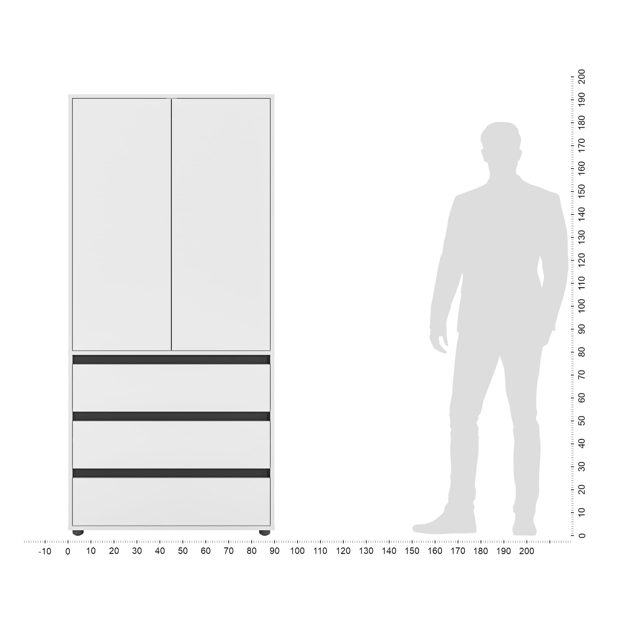 KOMTO Kleiderschrank Klein in Weiß - Schrank Schlafzimmer Kinderzimmer Mehrzweckschrank mit 2-türig & 3 Schubladen Garderobenschrank Flur | Drehtürenschrank Cube 90 x 192 x 53 cm