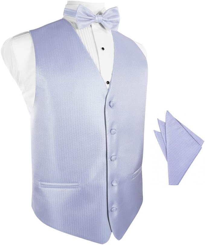 Periwinkle Herringbone Tuxedo Vest with Bowtie & Pocket Square Set