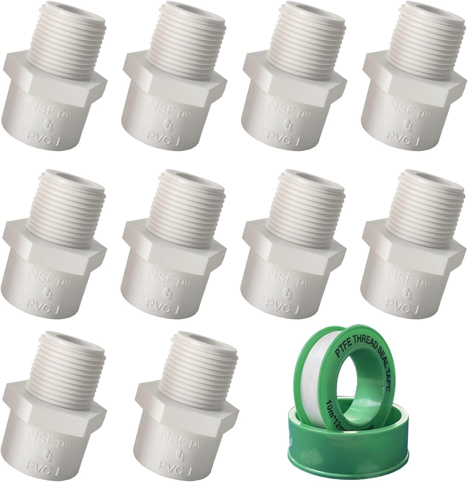 10 Pack 1/2 inch NPT Male Thread PVC Pipe Fitting Adapter Connector, PVC Pipe Coupling, 1/2 inch PVC Pipe Fitting for Sch40 PVC Pipe, PVC Pipe Connectors for Plumbing Water Line, Socket x NPT Male