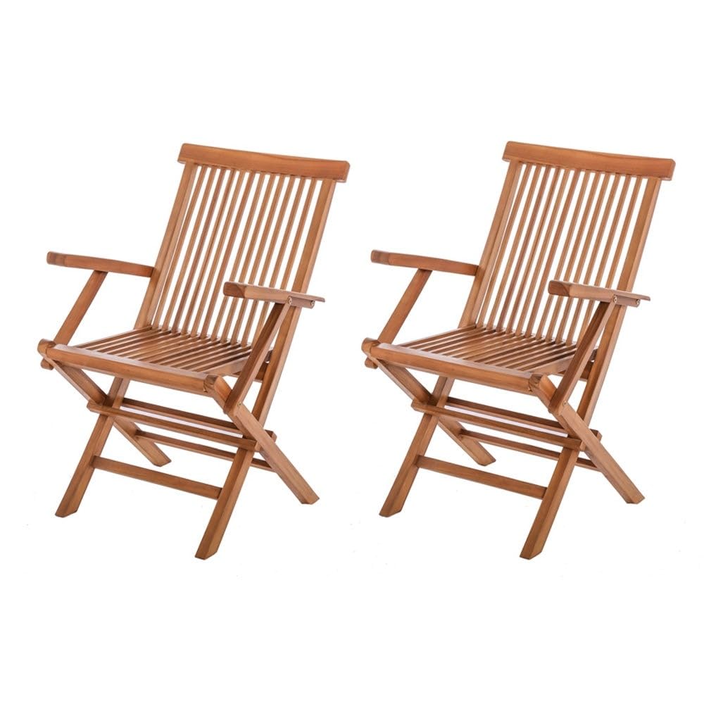 LOLAhome Pack de 2 Sillas de jardín Resistente y Plegable, con reposabrazos | De Madera natual Maciza de Teca | Ecológicas | para Exterior, jardín, terraza, balcón o Piscina | Kayla