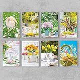 PremiumLine Osterkarten mit Umschlag - Set mit Oster Postkarten und Folie - hochwertige Klappkarten für Ostern 2022 mit liebevoll gestalteten Motiven - Osterhase Ostereier Blumen (8 Karten)