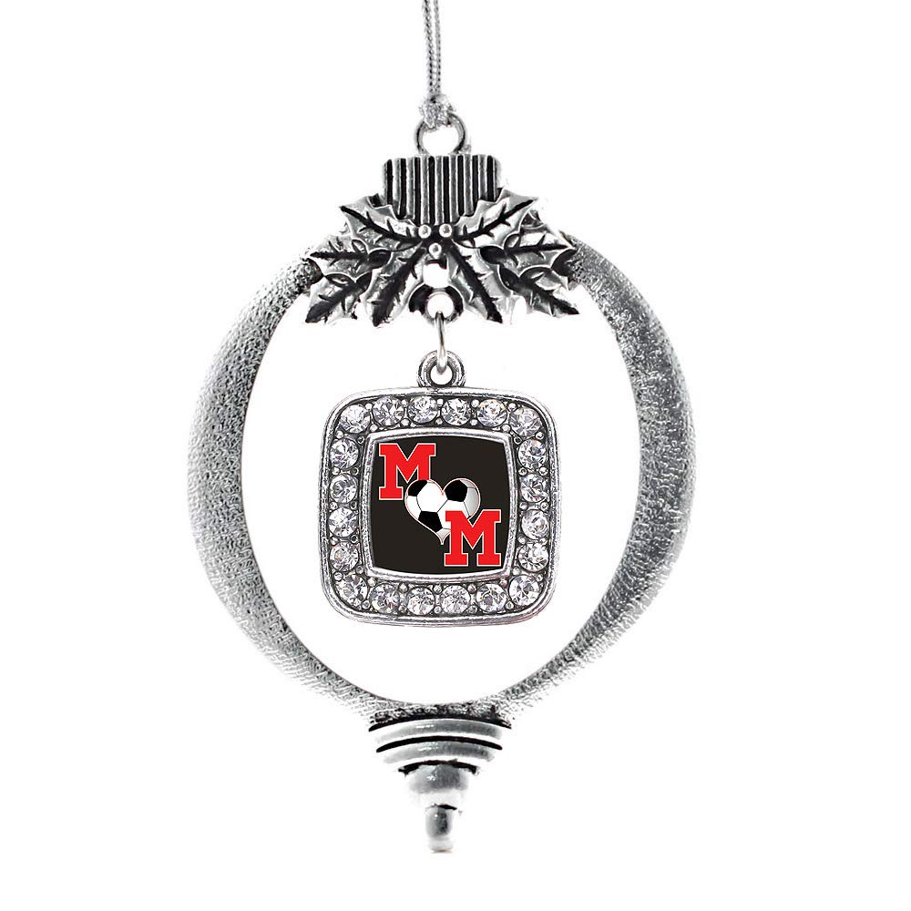 Inspired Silver - Soccer Mom - Silver Christmas Ornament - Square Charm Christmas Tree Ornament with Cubic Zirconia - Holiday Hanging Decoration