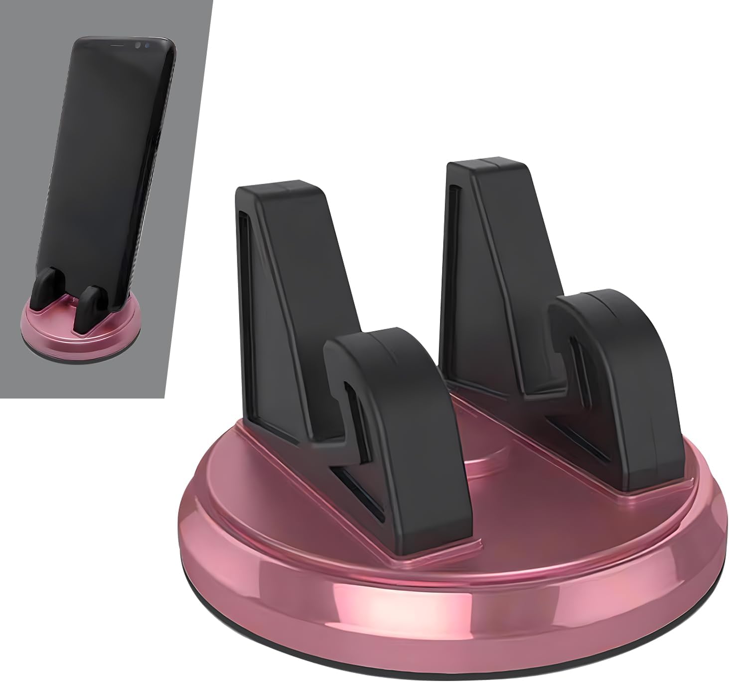 1 PC Car Mobile Phone Holder, Three-Point Stable Support Vertical Horizontal 360-Degree Rotating Instrument Panel Navigation Base, Modification Accessory, for Most Models (Black & Pink)
